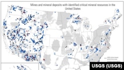 美国地质调查局(USGS)最新发布的美国境内已探明具有重要矿产资源的矿山和矿藏。