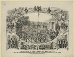 One of several large commemorative prints marking the enactment on March 30, 1870, of the Fifteenth Amendment, and showing the parade celebrating it which was held in Baltimore on May 19 the same year. (Photo: Library of Congress)