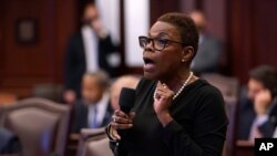 Florida Sen. Audrey Gibson speaks during a legislative session, April 29, 2021, at the Capitol in Tallahassee, Fla. 