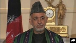 Afghanistan's President Hamid Karzai speaks to the public about US/Afghanistan relations at the State Department in Washington, 11 May 2010