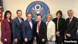 Members of the U.S. Commission on International Religious Freedom (from left): Nadine Maenza, Tony Perkins, Johnnie Moore, Gary Bauer, Gayle Manchin, Kristina Arriaga and Tenzin Dorjee. (USCIRF) 