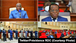 Bililingi ya président Félix Tshisekedi (likolo G) na Informateur Bahati Lukwebo (Likolo D) na bakambi ya ba groupes parlementaires na ba partis baye bakoti Union sacrée na bokutani na Palais de la nation, Kinshasa, 20 janvier 2021. (Twitter/Présidence RD