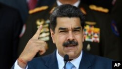 El presidente en disputa de Venezuela, Nicolás Maduro, durante una conferencia de prensa en Caracas, el 12 de marzo de 2020.