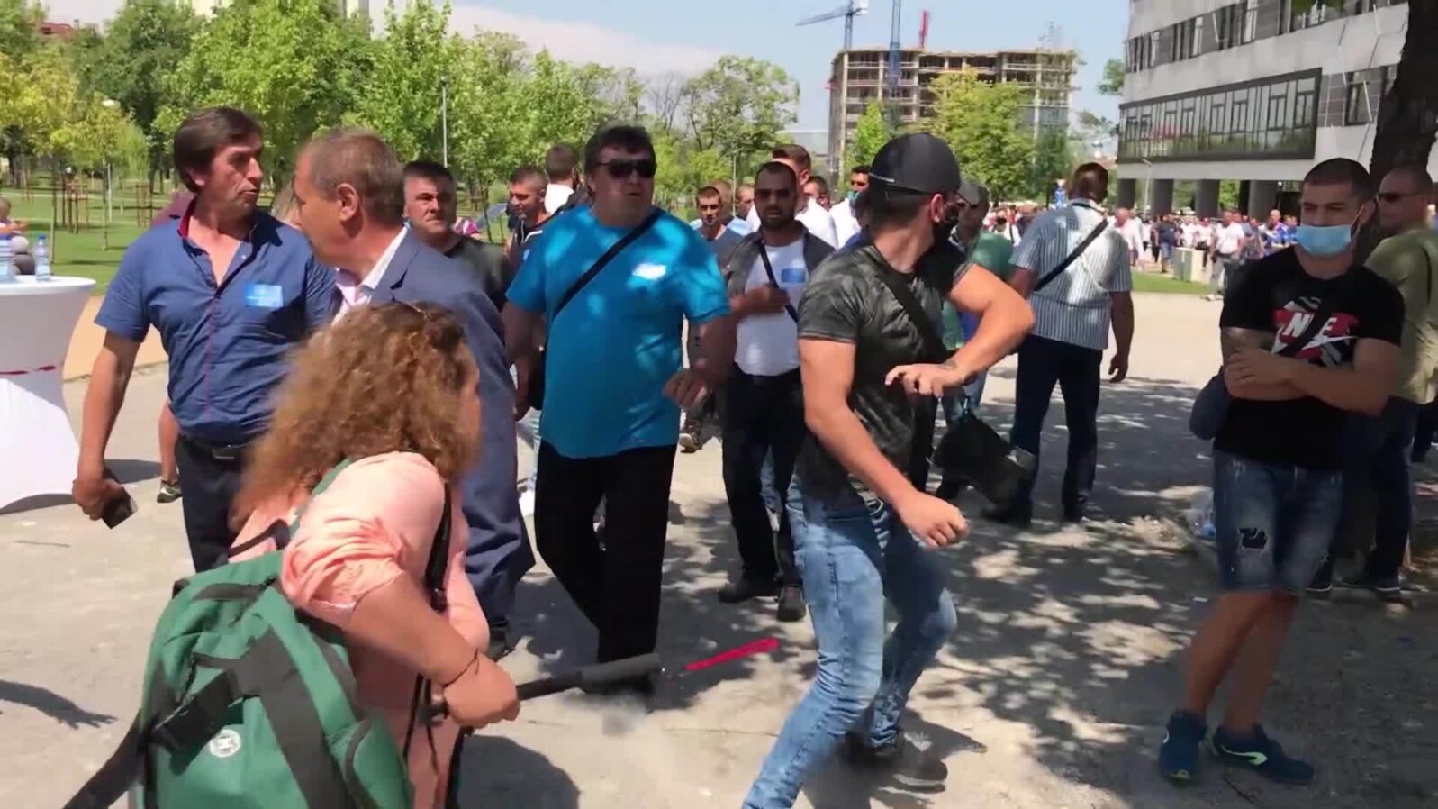 Two RFE/RL journalists were assaulted at a rally for Bulgaria's ruling GERB party in Sofia, where Prime Minister Boyko Borisov was speaking.