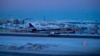 This photo taken from video on Jan. 7, 2025, shows an aircraft said to be carrying U.S. President-elect Donald Trump's son Donald Trump Jr. as it arrives in Nuuk, Greenland. (Mads Madsen Arctic Creative/Ritzau Scanpix via AFP)