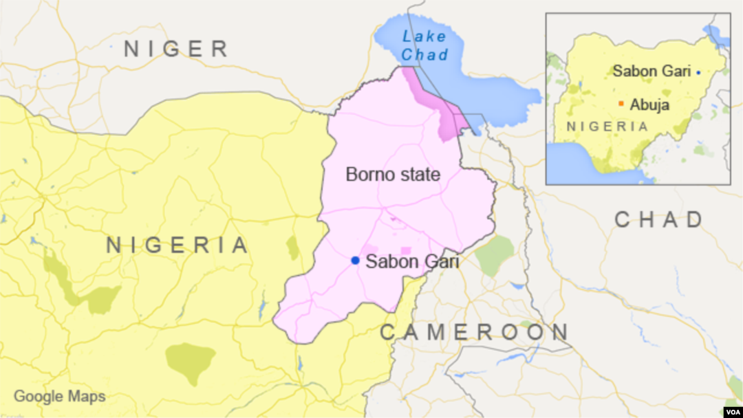 Peta Sabon Gari, negara bagian Borno, Nigeria.
