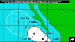 Predicted track of hurricane Dora, Jul 21, 2011