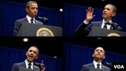 El presidente Barack Obama en diferentes momentos durante su discurso en Arizona.