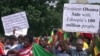 Demonstrators outside the White House protest President Obama's planned trip to Ethiopia, July 3, 2015.