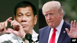 Presiden Filipina Rodrigo Duterte (kiri) dan Presiden Amerika Donald Trump akan bertemu hari Senin (13/11). 