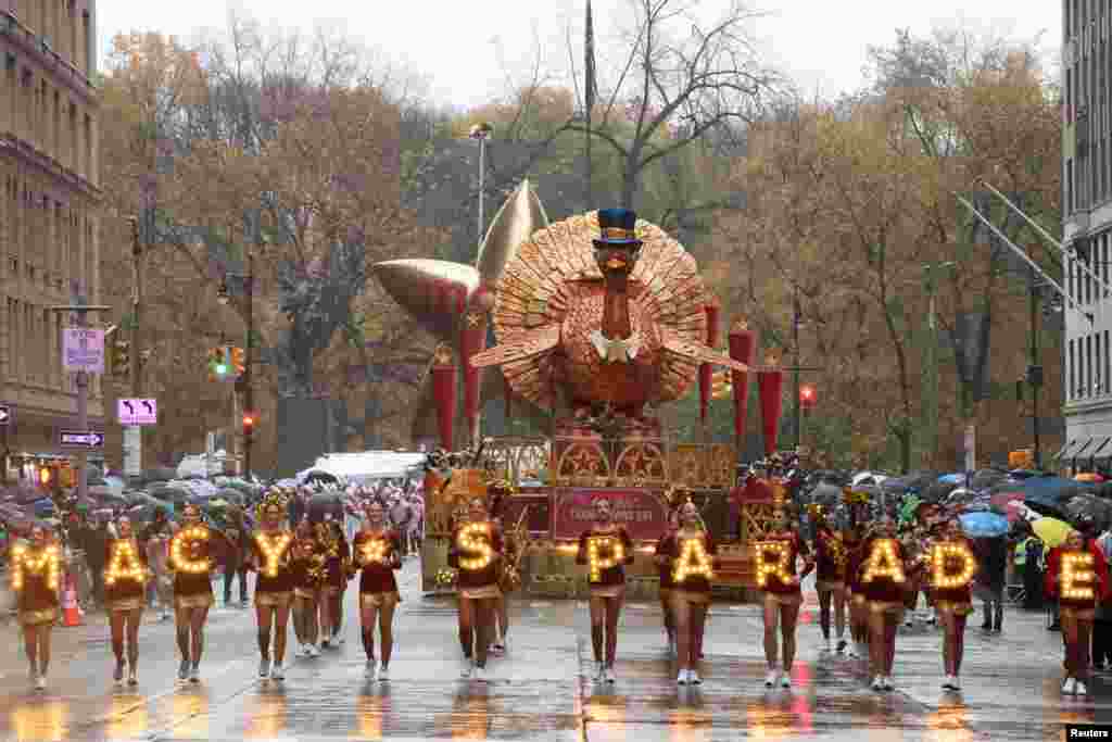 The Tom Turkey float rides during the Macy&#39;s Thanksgiving Day Parade in New York City, Nov. 28, 2024.