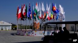 FILE: A display of flags of participating countries at the venue of G-20 financial conclave on the outskirts of Bengaluru, India, Thursday, Feb. 23, 2023. 