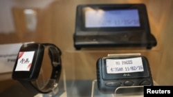 Pagers on display at a meeting room at the Gold Apollo company building in New Taipei City, Taiwan, Sept. 18, 2024.