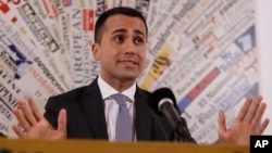 Luigi Di Maio, dirigeant du Mouvement des cinq étoiles, au siège de l'association de la presse étrangère à Rome, le 13 mars 2018.