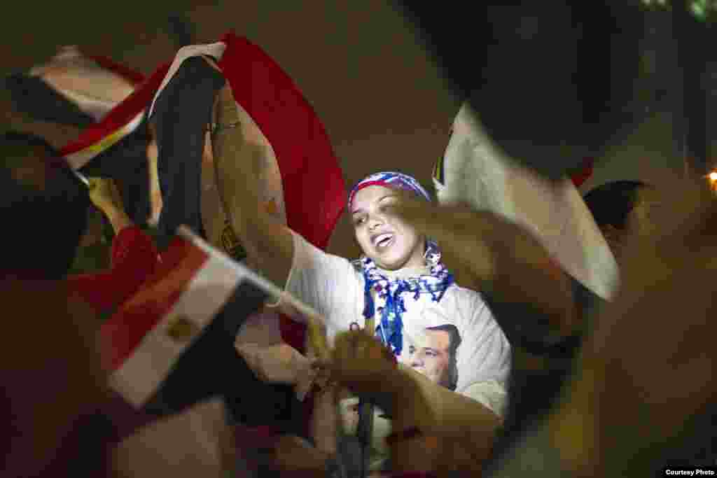 Celebrations Sunday evening in Cairo's Tahrir Square of Abdel Fattah el-Sissi's inauguration as Egypt's new president. Courtesy - Hamada Elrasam. 