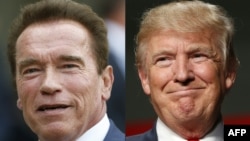 This file combination of pictures created on January 6, 2017 shows recent pictures of US actor and former governor of California Arnold Schwarzenegger (L) and US President Elect Donald Trump.