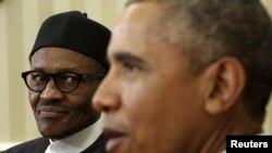 Shugaba Barack Obama na Amurka yana ganawa da shugaba Muhammadu Buhari na Najeriya a ofishinsa dake cikin fadar White House, Litinin 20 Yuli, 2015.