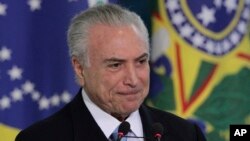 FILE - Brazil's President Michel Temer at Planalto presidential palace in Brasilia, Brazil, May 31, 2017. 