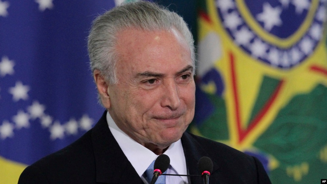 Brazil's President Michel Temer attends the inauguration ceremony of his new Justice Minister Torquato Jardim at Planalto presidential palace in Brasilia, Brazil, May 31, 2017. 