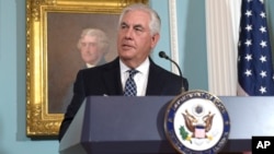 Secretary of State Rex Tillerson responds to a question about North Korea after speaking on the release of the 2016 annual report on International Religious Freedom, Aug. 15, 2017, at the State Department in Washington. 