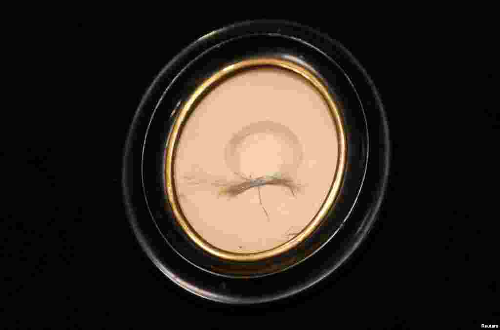 A lock of German composer Ludwig van Beethoven's hair is seen on display ahead of a Sotheby's auction, in London, June 10, 2019.