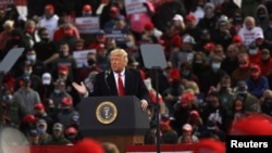 President Donald Trump holds a campaign rally in Londonderry, New Hampshire, Oct. 25, 2020. 