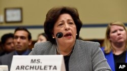 Katherine Archuleta, director of the Office of Personnel Management, testifies on Capitol Hill in Washington on recent cyber attacks, June 24, 2015.