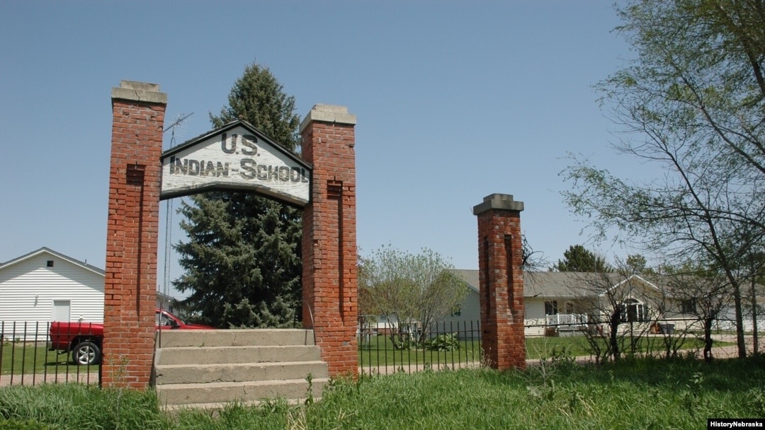 Exterior gate of the former Indian Industrial School in Genoa, Nebraska, which opened in 1884 and continued operating until 1933.