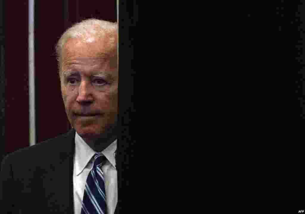 Former US Vice President Joe Biden speaks at the International Association of Fire Fighters conference in Washington, DC.