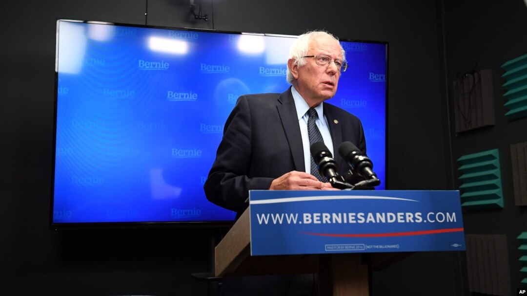 Democratic presidential candidate Bernie Sanders prepares to speak for a video to supporters at Polaris Mediaworks in Burlington, Vermont, June 16, 2016.
