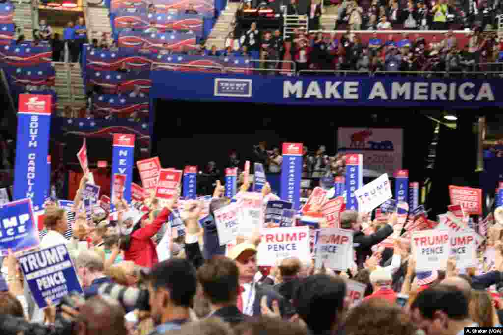 A view of the Republican National Convention floor on day three highlighting the theme "Make America First Again" in Clevelend, Ohio, July 20, 2016.