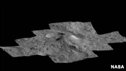 This side-perspective view of Ceres' mysterious mountain Ahuna Mons was made with images from NASA's Dawn spacecraft.