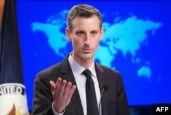 FILE - U.S. State Department Spokesperson Ned Price holds a news briefing at the State Department on Feb. 17, 2021.