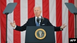 U.S. President Joe Biden delivers an address at the 153rd National Memorial Day Observance, at Arlington National Cemetery, in Arlington, Virginia, May 31, 2021. 