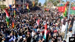 Supporters from different parties protest alleged vote-rigging in some constituencies in the parliamentary elections, in Quetta, Pakistan, Feb. 17, 2024. Political parties in the country are working to form a coalition government, nearly two weeks after controversial elections.