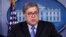 Attorney General William Barr speaks about the coronavirus in the James Brady Briefing Room, March 23, 2020, in Washington. 