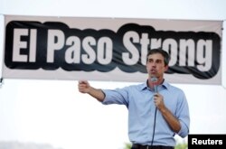 FILE - Democratic presidential candidate Beto O'Rourke speaks during a rally against the visit of the U.S. President Donald Trump after a shooting at a Walmart store, in El Paso, Texas, Aug. 7, 2019.
