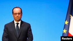 French President Francois Hollande attends the inauguration of the Paris Philharmonic Hall, January 14, 2015.