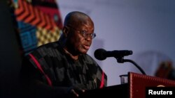 FILE - Ghana's president, Nana Akufo-Addo, delivers a speech in Accra, Ghana on November 14, 2023.