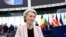 European Commission President Ursula von der Leyen arrives for the presentation of the College of Commissioners and their program at the European Parliament on November 27, 2024 in Strasbourg, eastern France. 