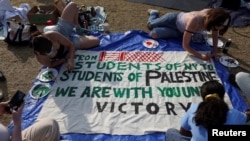 Protests continue on Columbia University campus in support of Palestinians in New York, April 28, 2024.