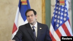 FILE - U.S. Secretary of State Marco Rubio gives a joint news conference at the National Palace in Santo Domingo, Dominican Republic, Feb. 6, 2025. 