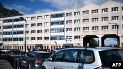 A picture shows the police station of Champigny-sur-Marne, outside Paris, on October 11, 2020, the morning after it was attacked by around 40 people launching fireworks. 