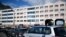 A picture shows the police station of Champigny-sur-Marne, outside Paris, on October 11, 2020, the morning after it was attacked by around 40 people launching fireworks. 