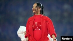 Recordist artist Rihanna performs during the halftime show of Super Bowl LVII at State Farm Stadium.
