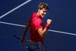 Dominic Thiem, of Austria, reacts during a match against Jaume Munar, of Spain, during the first round of the U.S. Open tennis championships, Sept. 1, 2020, in New York.