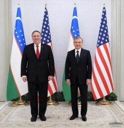 U.S. Secretary of State Mike Pompeo meets Uzbek President Shavkat Mirziyoyev in Tashkent, Uzbekistan, February 3, 2020.