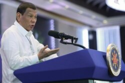 Philippine President Rodrigo Duterte delivers a speech during the 11th Biennial National Convention and 22nd founding anniversary of the Chinese Filipino Business Club, Inc. in Manila, Philippines, Feb. 10, 2020.