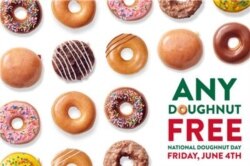 The Krispy Kreme doughnut chain says anyone can get a free doughnut June 4 to celebrate National Doughnut Day, but those who have been vaccinated against COVID will get an extra one.