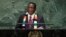 FILE - Zimbabwe's President Emmerson Mnangagwa addresses the 73rd session of the United Nations General Assembly at the United Nations headquarters, Sept. 26, 2018.